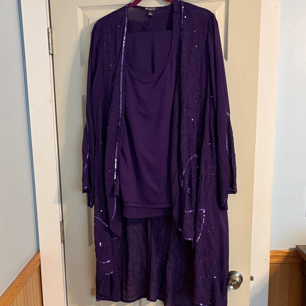 Roaman's Purple Embellished Pantsuit Set